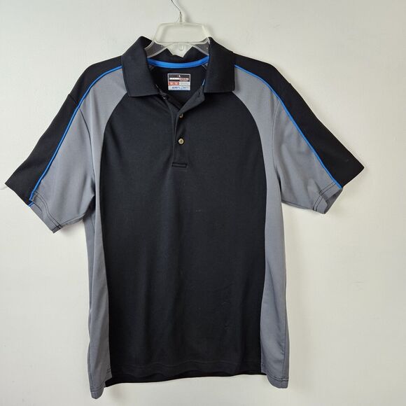 Grand Slam Performance Mens M Polo Shirt Short Sleeve Black Gray Blue Colorblock - Picture 9 of 9